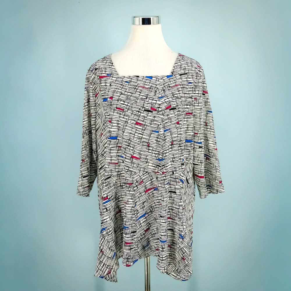 Niche Nilgun Derman Size XL Black Geometric Print 3/4 Sleeve Artsy Tunic Top